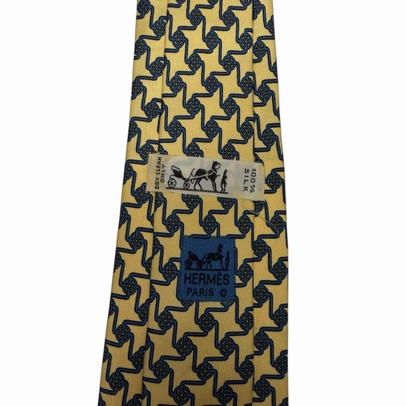 Hermes Men's Tie Geometric Yellow & Slate Blue Silk 7026 TA 3